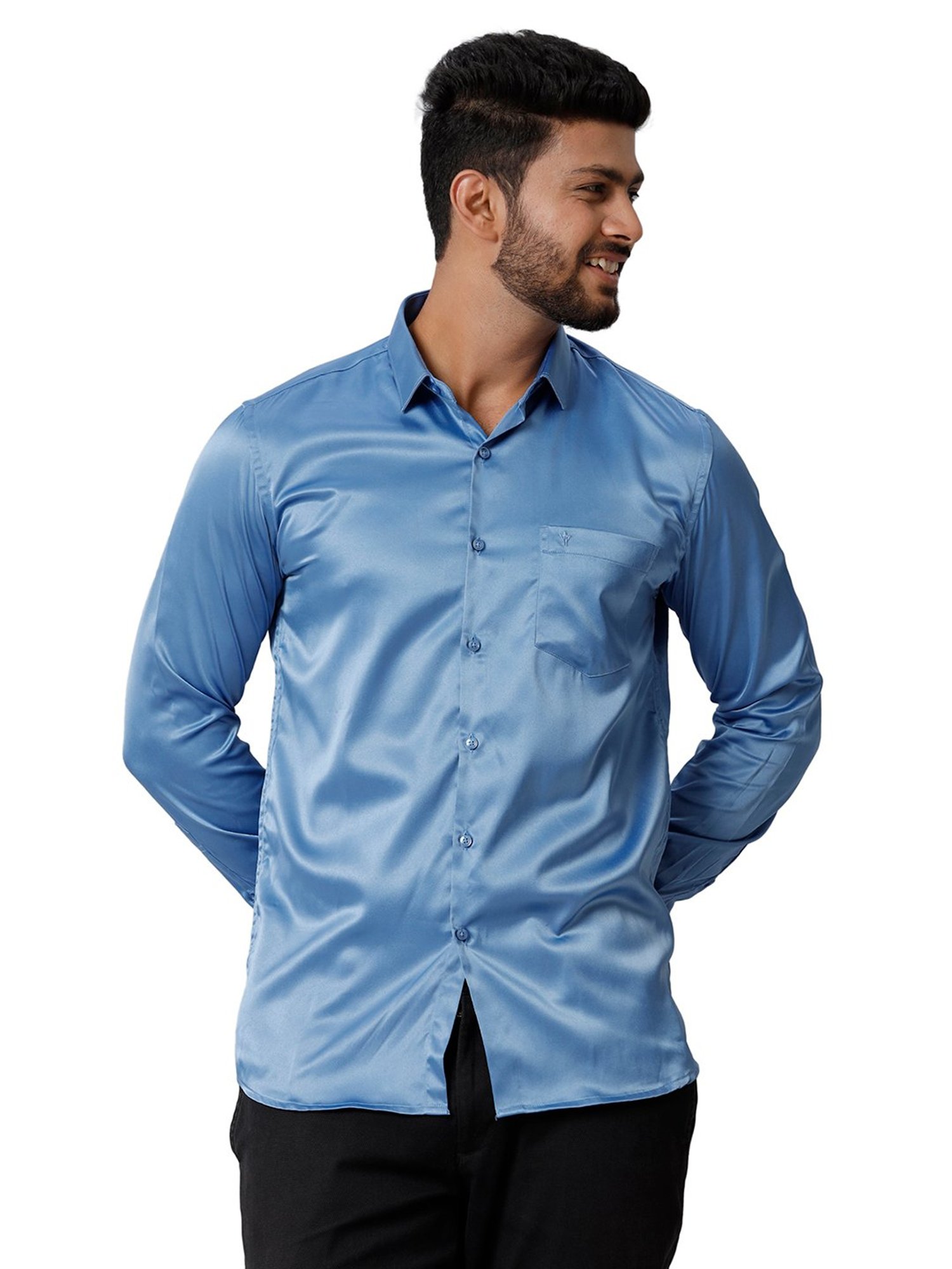 Ramraj Blue Regular Fit Full Sleeves Shirt