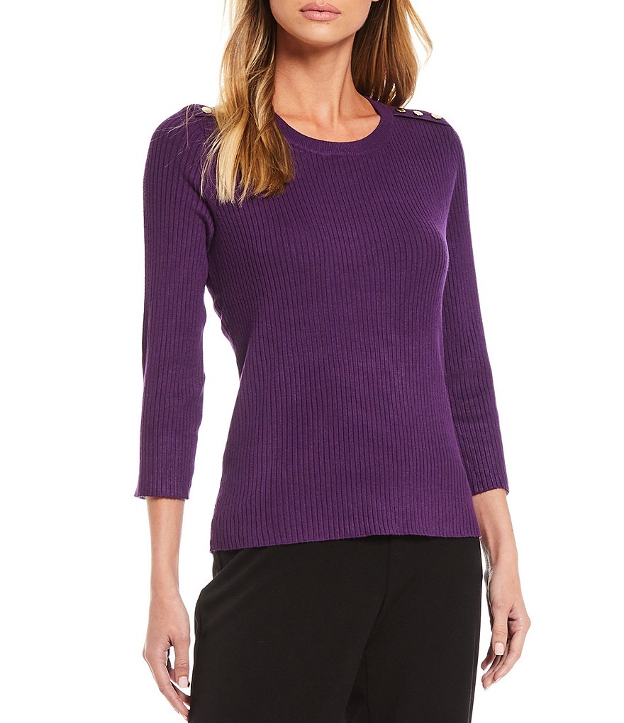 Alex Marie Rosa 3/4 Sleeve Button Front Round Neck Cardigan