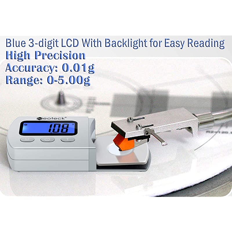 Digital Turntable Stylus Force Scale Gauge 001g500g Blue LCD Backlight for Tonearm Phono Cartridge Silver