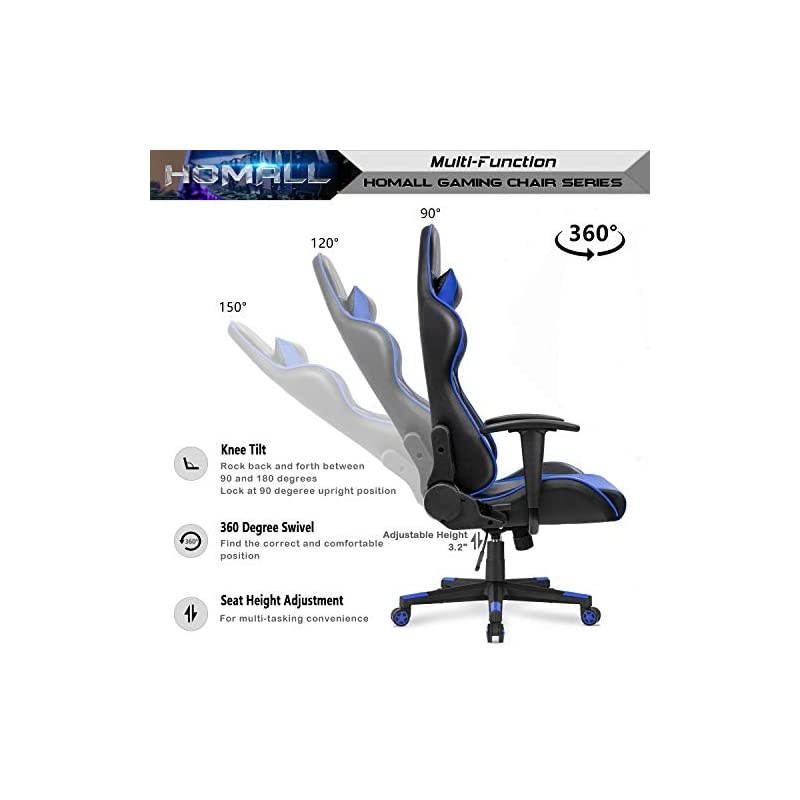 Gaming Chair Office Chair High Back Computer Chair Leather Desk Chair Racing Executive Ergonomic Adjustable Swivel Task Chair with Headrest and Lumbar Support (Blue)