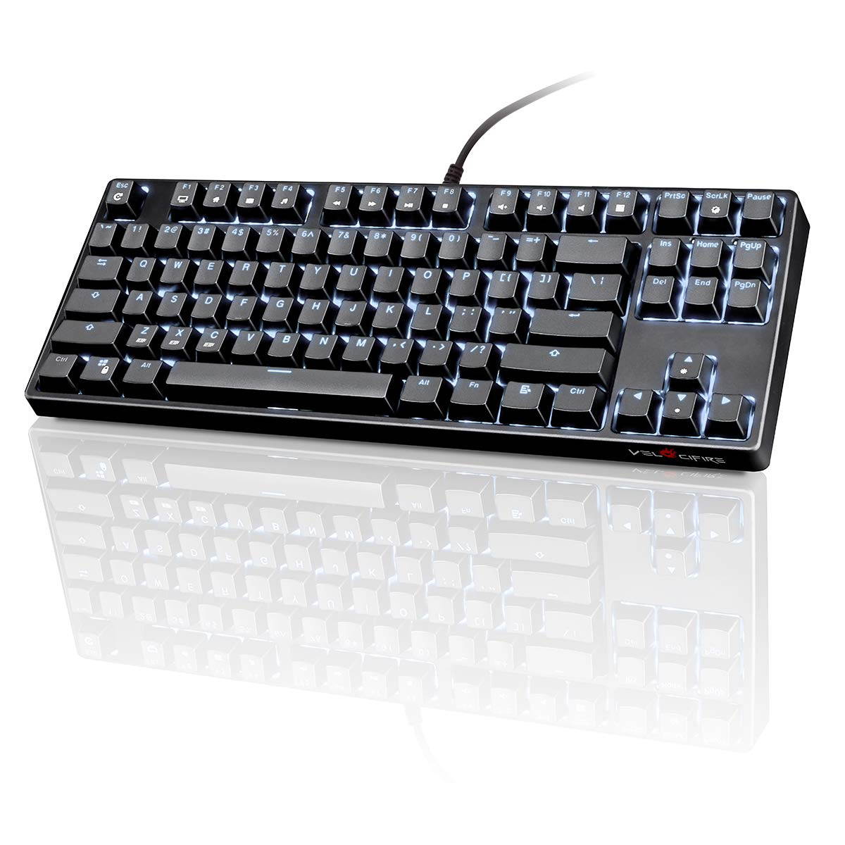 VELOCIFIRE TKL02 Wireless Plugable Mechanical Keyboard 87 Key Tenkeyless Ergonomic with Low Profile Quiet Brown Switches, and White LED Backlit for Copywriters, Typists, and Programmers