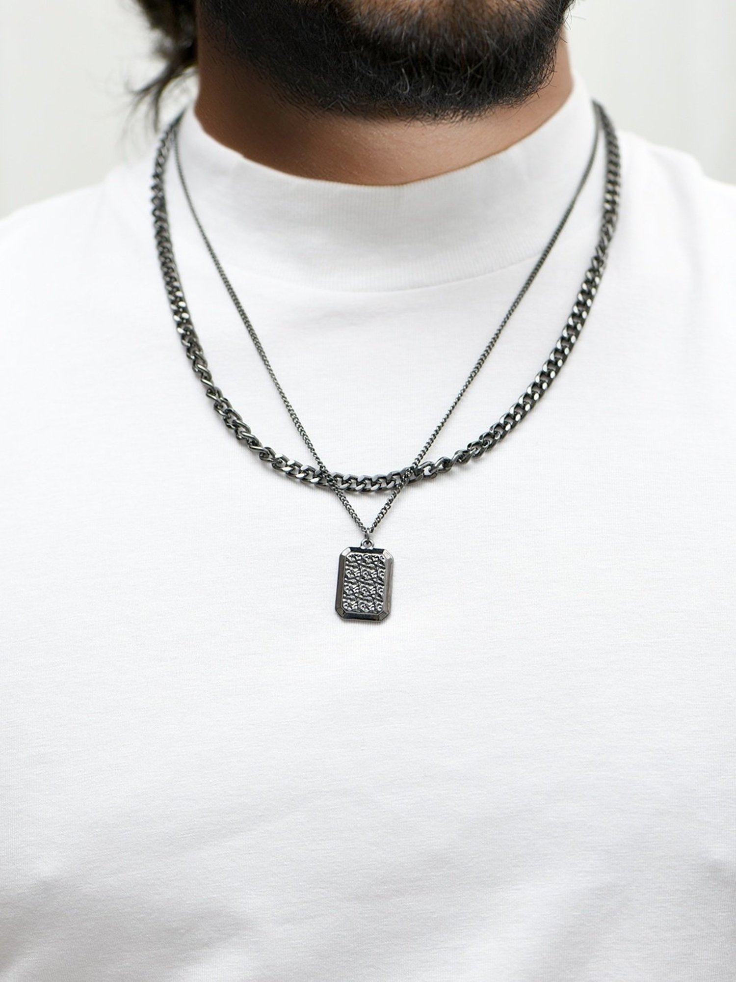 The Bro Code Metal Geometric Fusion Black Necklace for Men - Set of 2