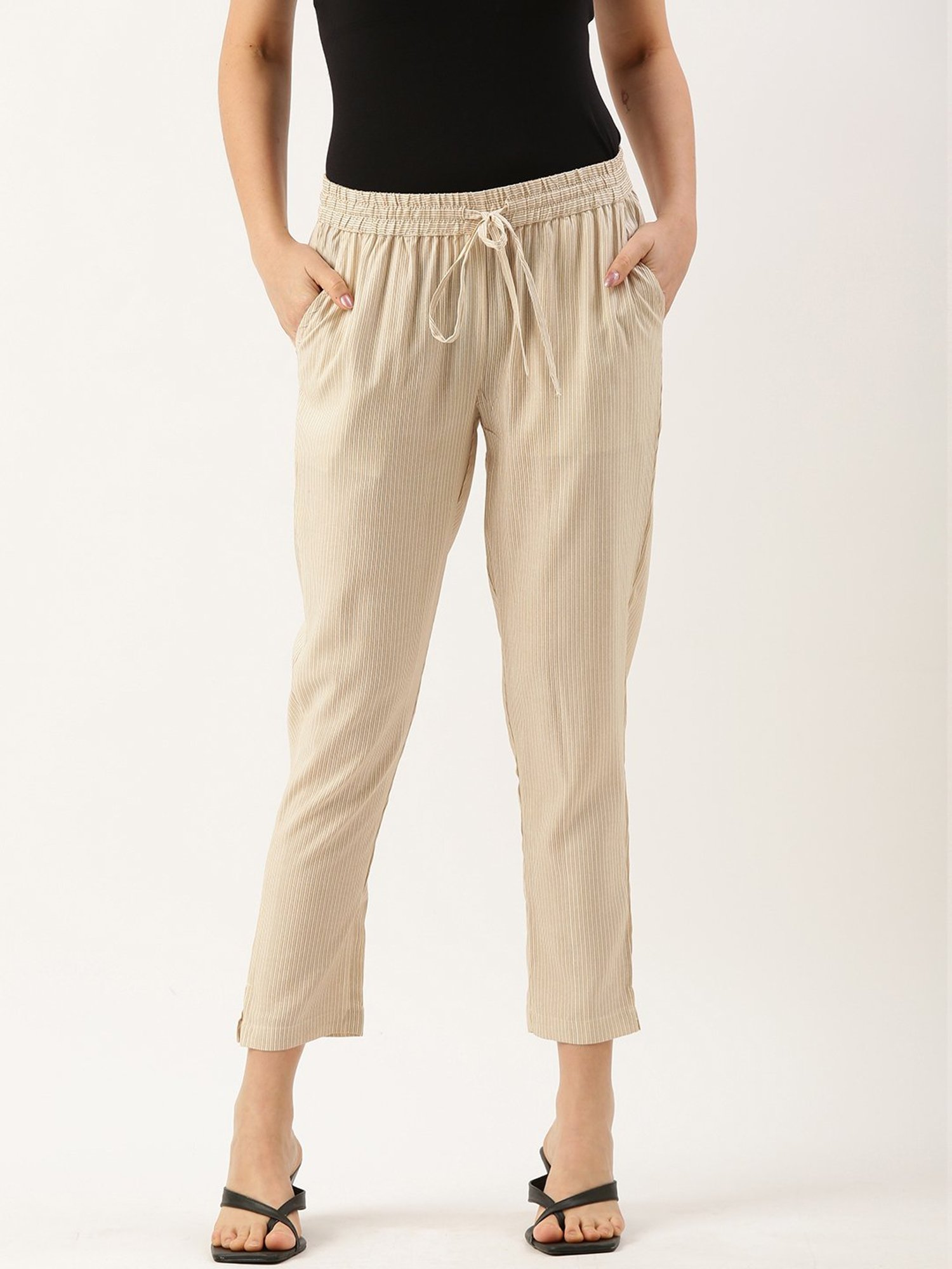 Amukti Beige Striped Pants