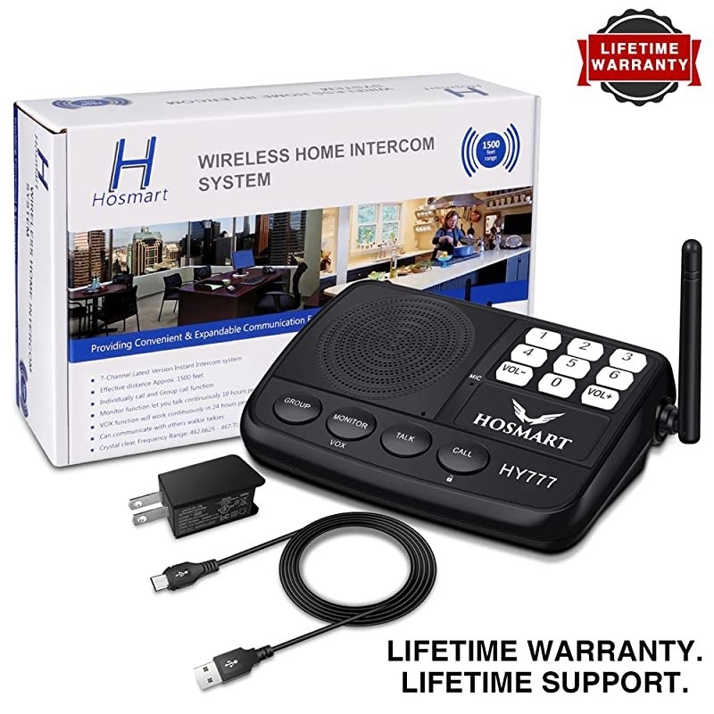 Intercom System Hosmart 1/2 Mile Long Range 7-Channel Security Intercom System for Home or Office (New Version) [4 Stations Black]