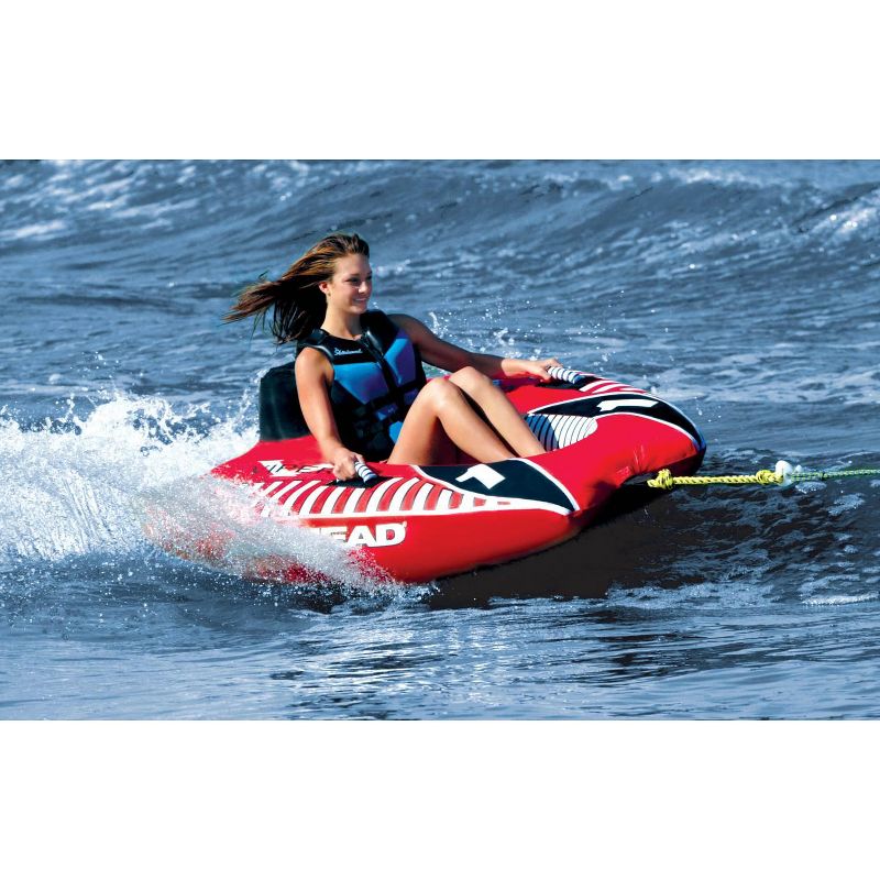 Airhead AHVI-F1 Viper 1 Single Rider Cockpit Red Inflatable Lake Boating Water Towable Tube with Backrest, Tow Point, Handles and Boston Valve