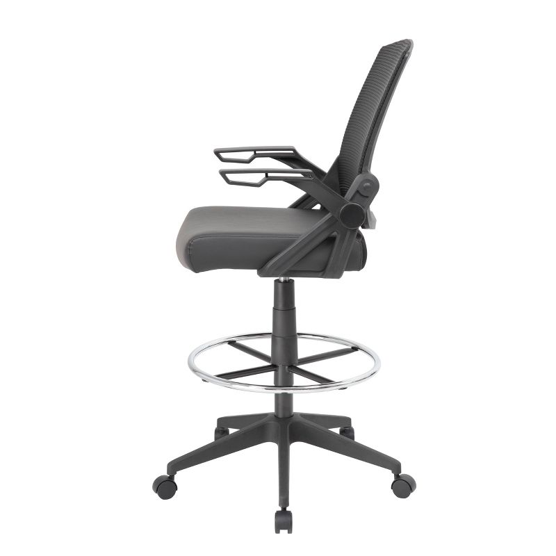 Drafting Stool with Flip Arms Mesh Black - Boss Office Products