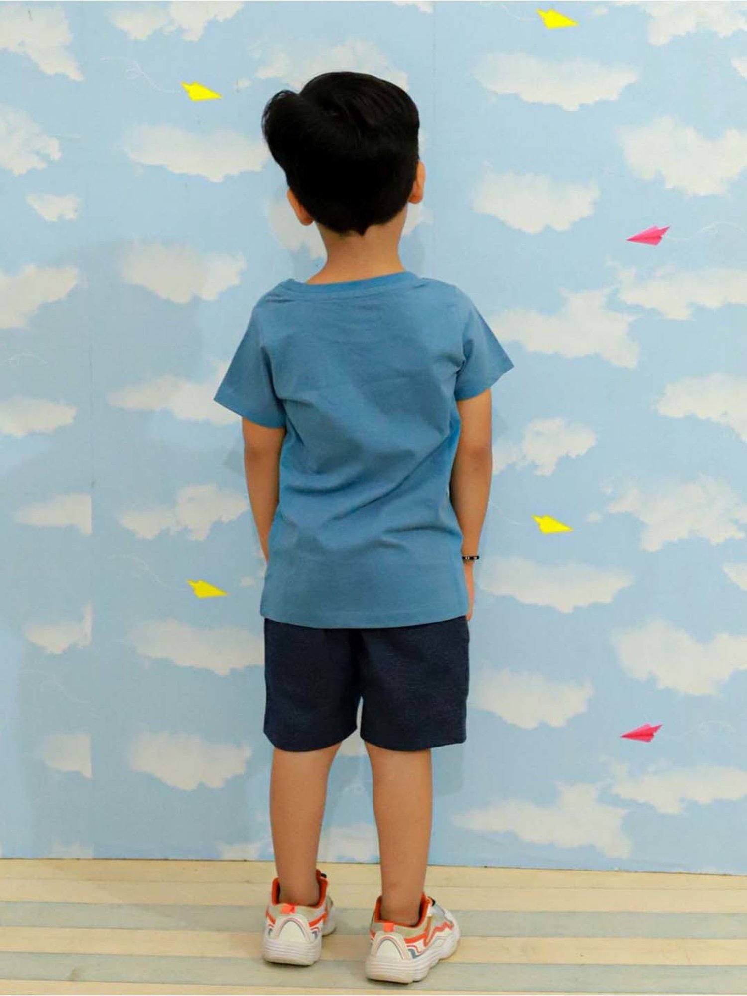 The Mom Store Kids Blue Cotton Printed T-Shirt Set