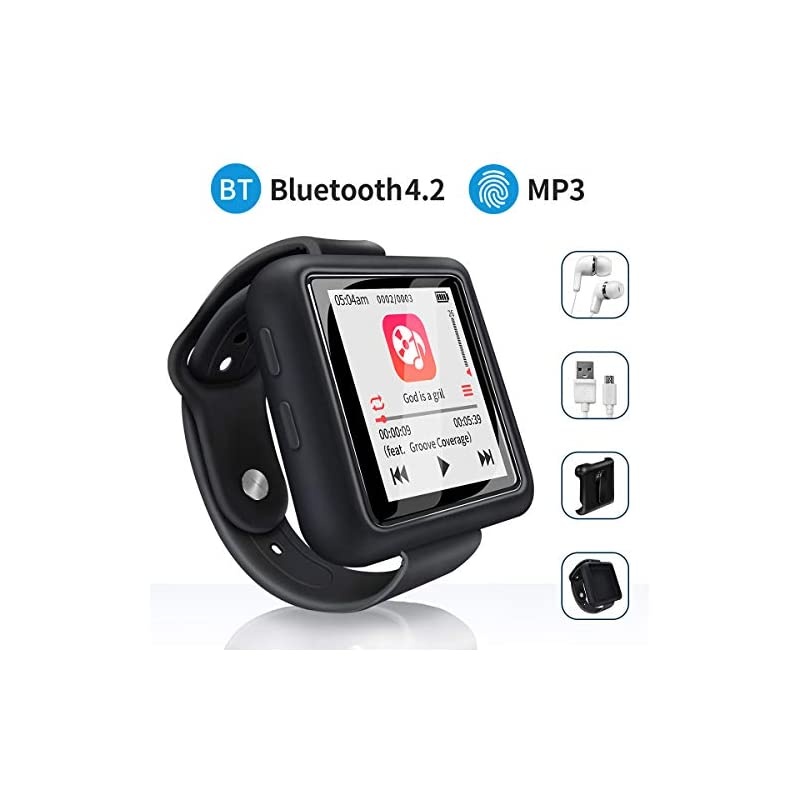 Sport Music Clip, 8GB Bluetooth MP3 Player with FM Radio/Voice Record Function,Touch Screen Player,Max Support up to 128GB, Black