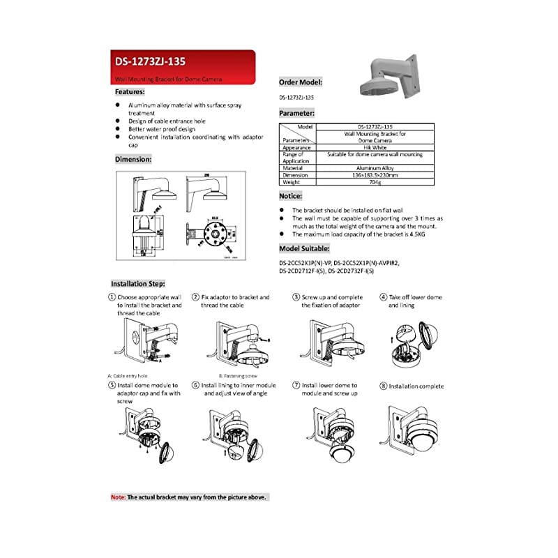 WML PC135 DS1273ZJ135 Wall Mounting Bracket for Hikvision Varifocal Dome Camera DS2CD2712FI