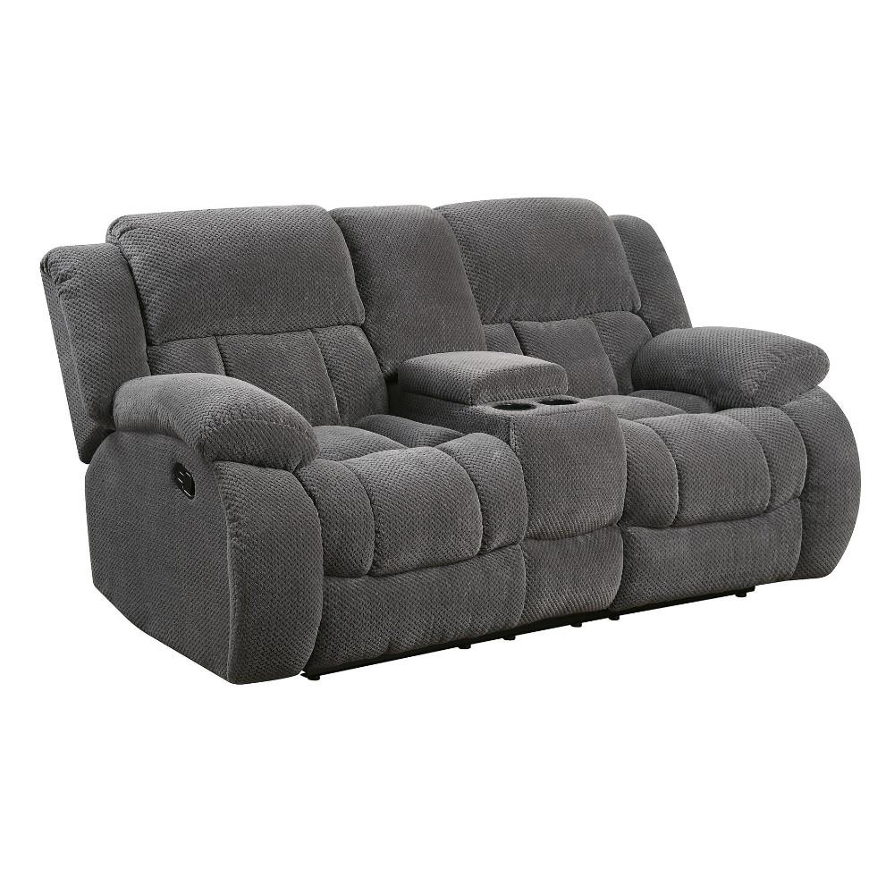 BENZARA BM184847 Fabric Upholstered Reclining Motion Loveseat With Cupholders and Storage, Gray