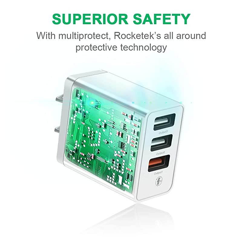 USB Quick Charger Wall Charger, 30W QC 3.0 Fast Charger 3 USB Port Wall Power Plug Adapter for iPhone Xs XS Max XR X 8 7 6 Plus, Galaxy S10 S9 S8 Edge Plus, Note 8 7, Nexus and More