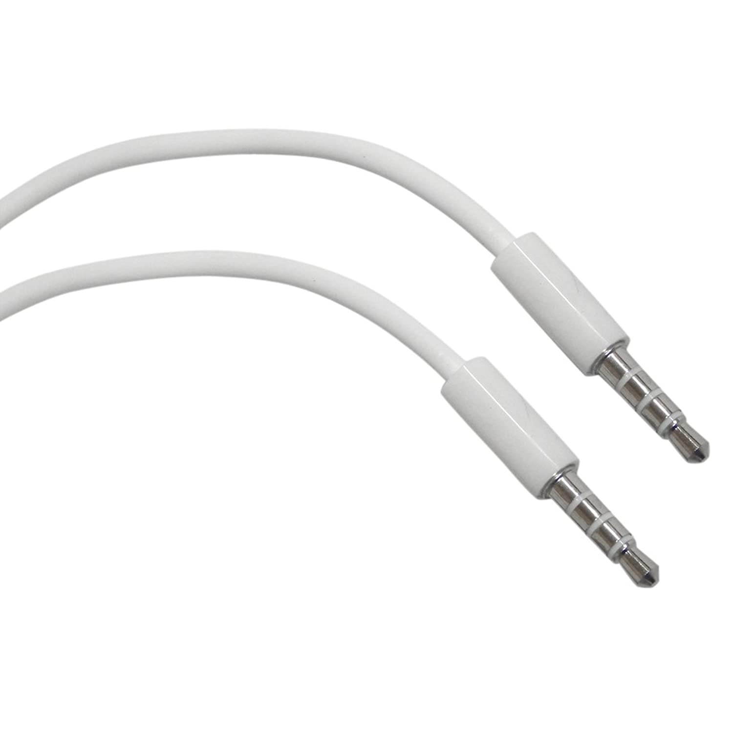 YCS Basics White 3 Foot 3.5mm Male To Male 4 Conductor Aux/Headphone Cable