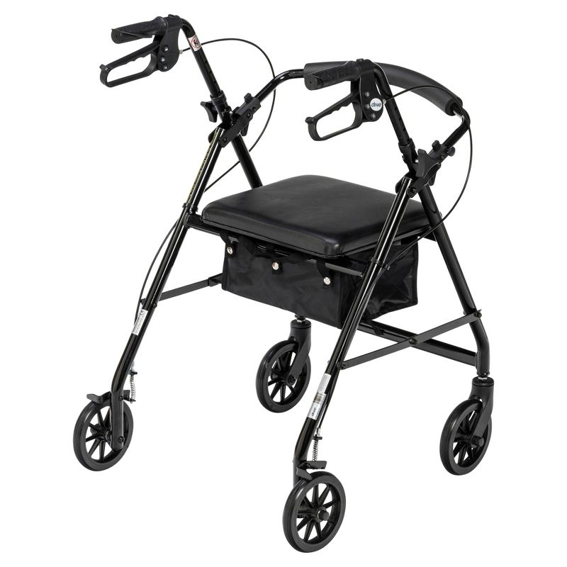 Drive Medical Walker Rollator with 6" Wheels, Fold Up Removable Back Support and Padded Seat, Black