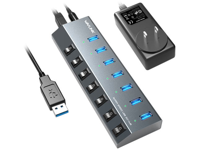 Wavlink 10-Port USB 3.0 Hub with 2x1.5A Fast USB Charging Port, 48W Power Adapter, Peripheral Sharing Switch, LED indicators, USB3.0 Splitter Up to 5Gbps for Android, Apple iOS, Windows Mobile Devices