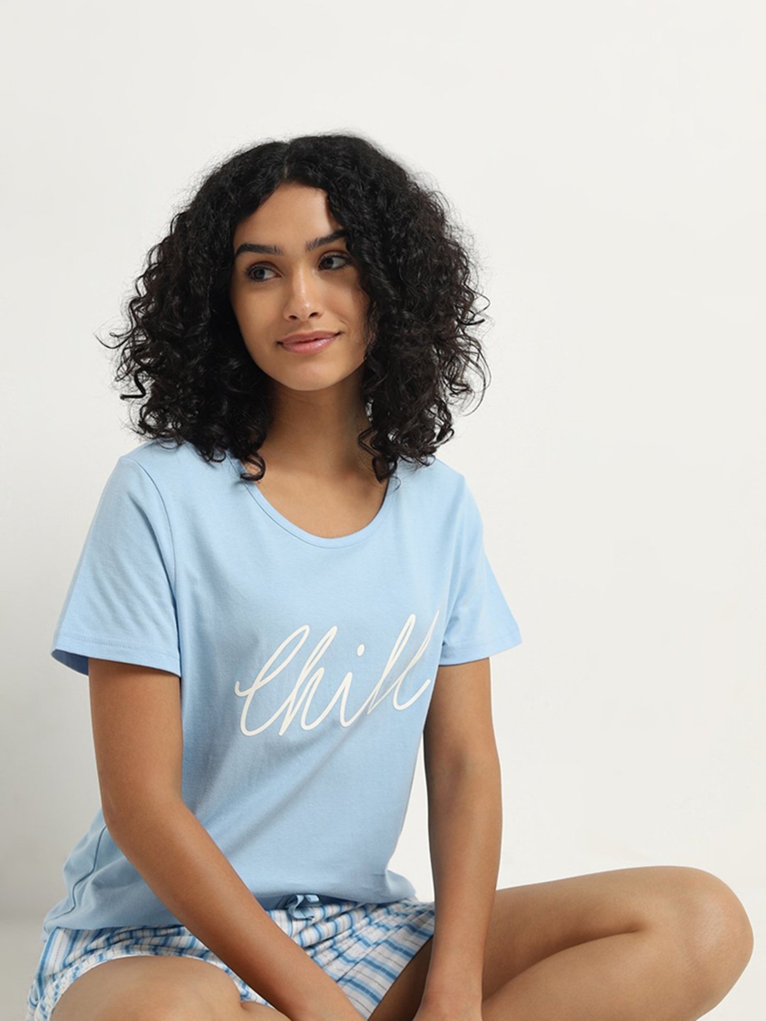 Wunderlove by Westside Blue Striped Design High-Rise Cotton Shorts