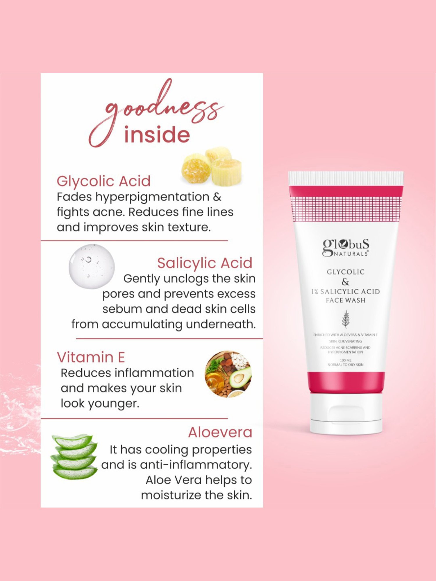 Globus Naturals Glycolic & 1% Salicylic Acid Face Wash - Pack of 2