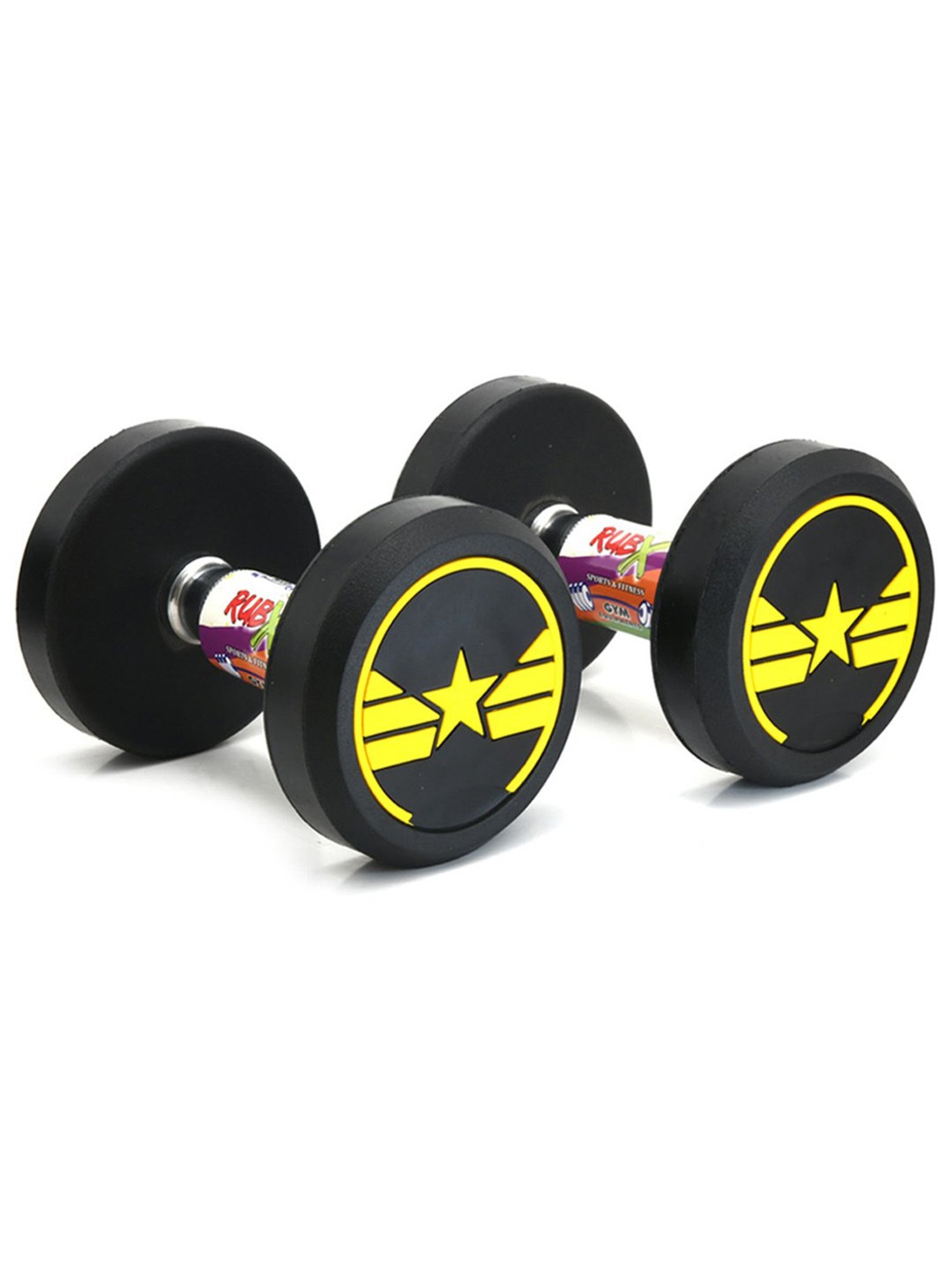 RUBX Rubber Coated Professional Round Dumbbells (STAR) (YELLOW, 7.5 KG PAIR)