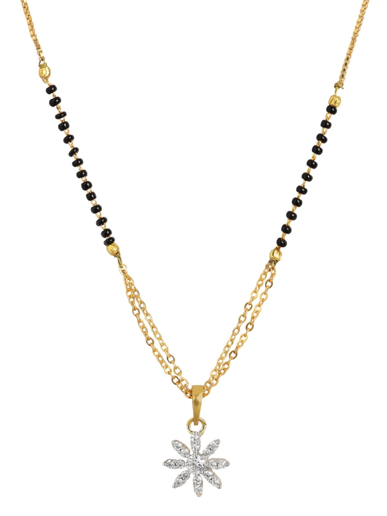Abdesigns Gold-Plated American Diamond & Black Beaded Mangalsutra