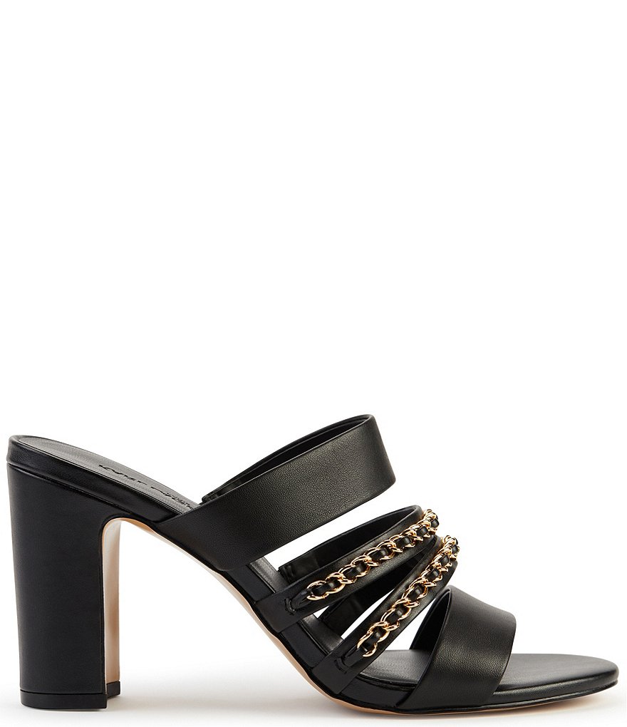 KARL LAGERFELD PARIS Cambrie Leather Chain Detail Slide Sandals