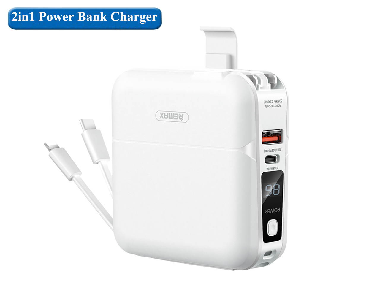 Power Bank Charger 15000 mAh 2 in 1 Portable Charger with Dual USB Ports,Foldable US Plug ,Type C Quick Charger Compatible with Macbook Air ,iPhone 12, iPhone 11, iPhone Xs Max, iPad Air/Pro and more