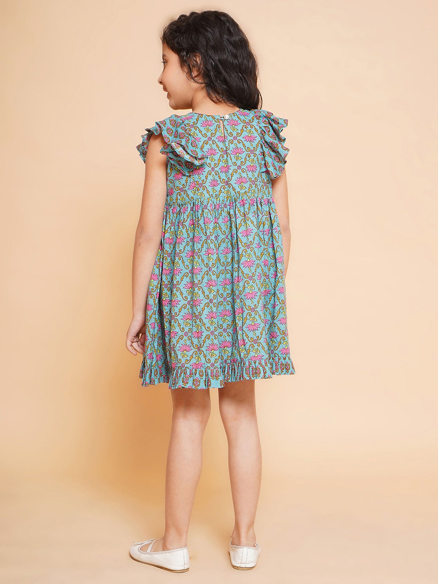 Little Bansi Kids Blue Floral Print Dress