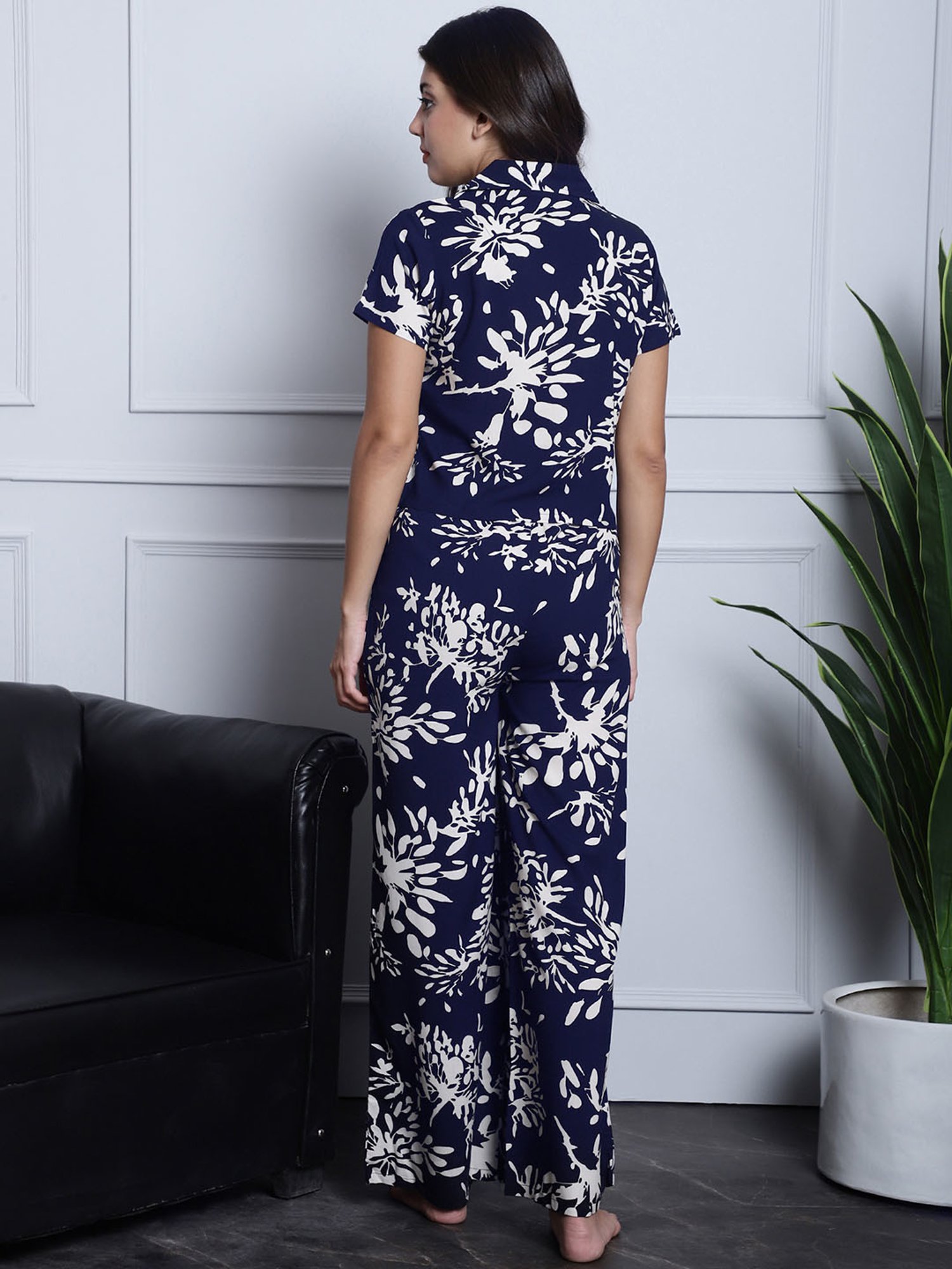 Boston Club Navy Printed Top With Pyjamas