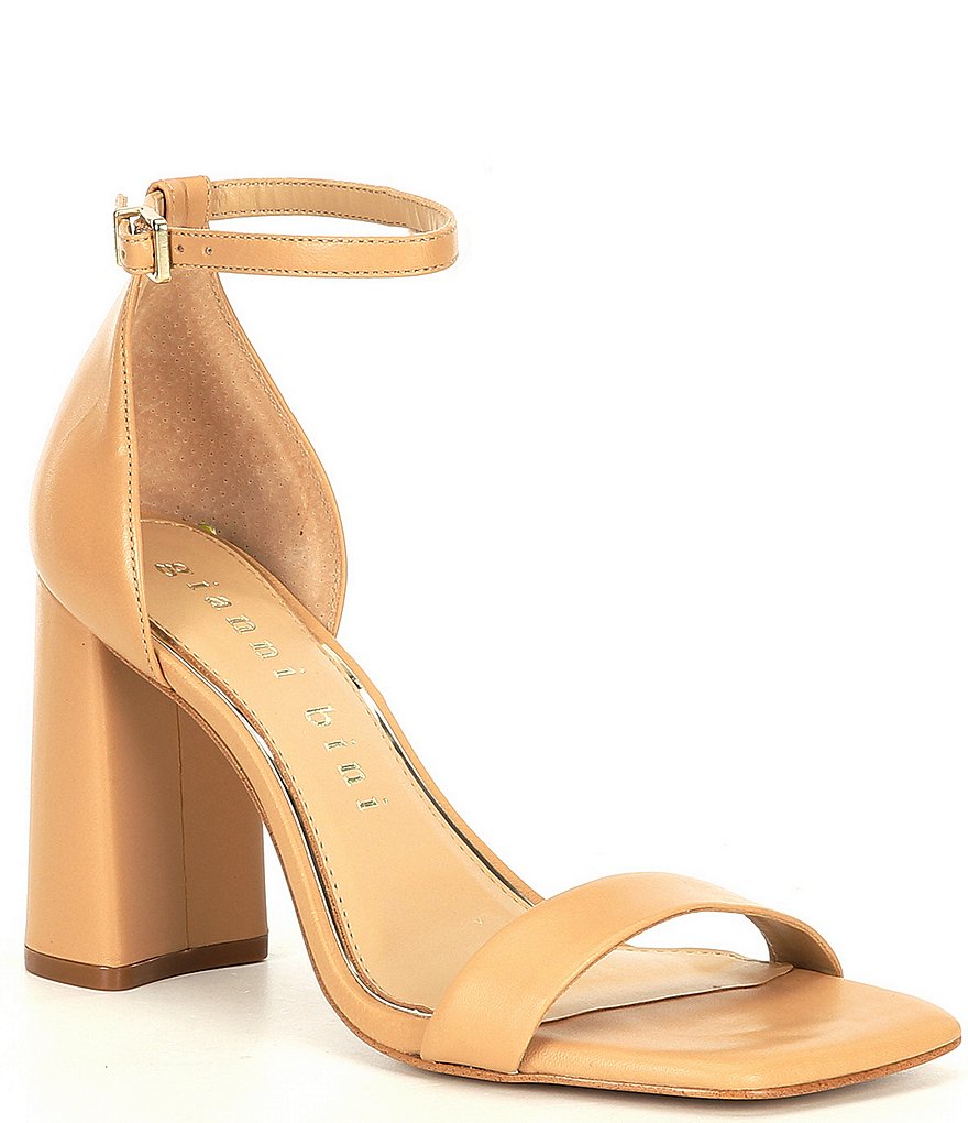 Gianni Bini Maileigh Leather Square Toe Block Heel Dress Sandals