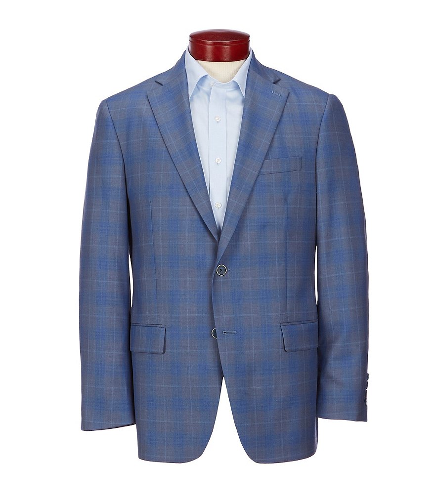 Hart Schaffner Marx Classic Fit Blue Tonal Plaid Wool Sportcoat