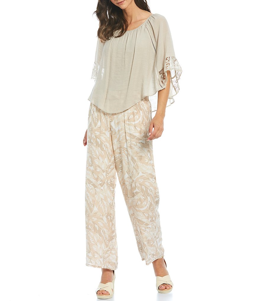 I.N. Studio Printed Gauzy Texture Pull-On Wide Leg Palazzo Pants