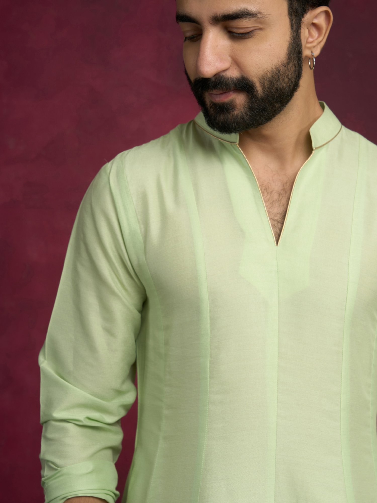 Abhishti Green Comfort Fit Paneled Anarkali Kurta & Straight Pants Set