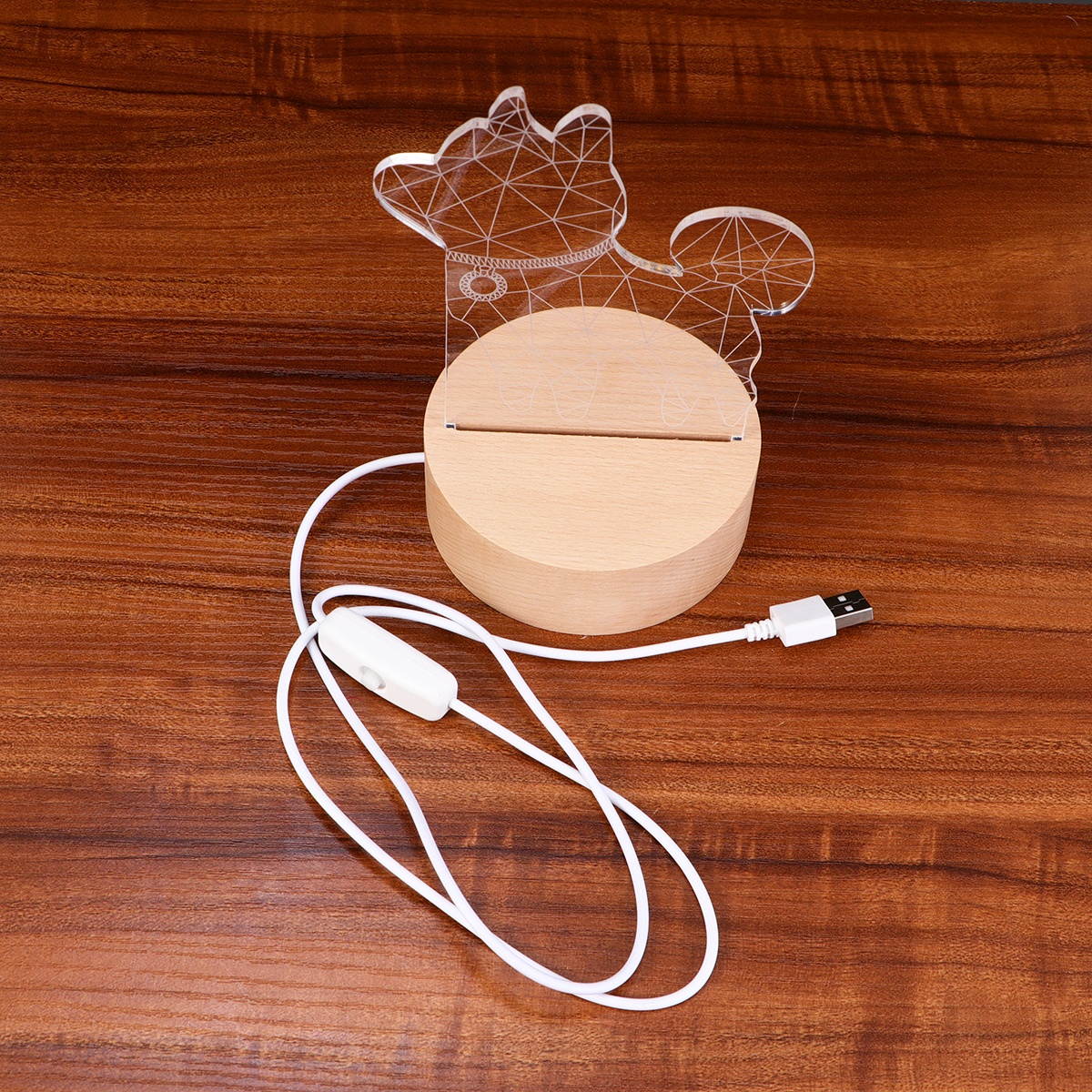1pc 3D LED Light Lamp Desk Lamp Bedside Lamp Solid Wood Base Cartoon Shape Design for Decor (Button Switch Akita Dog with Bell)