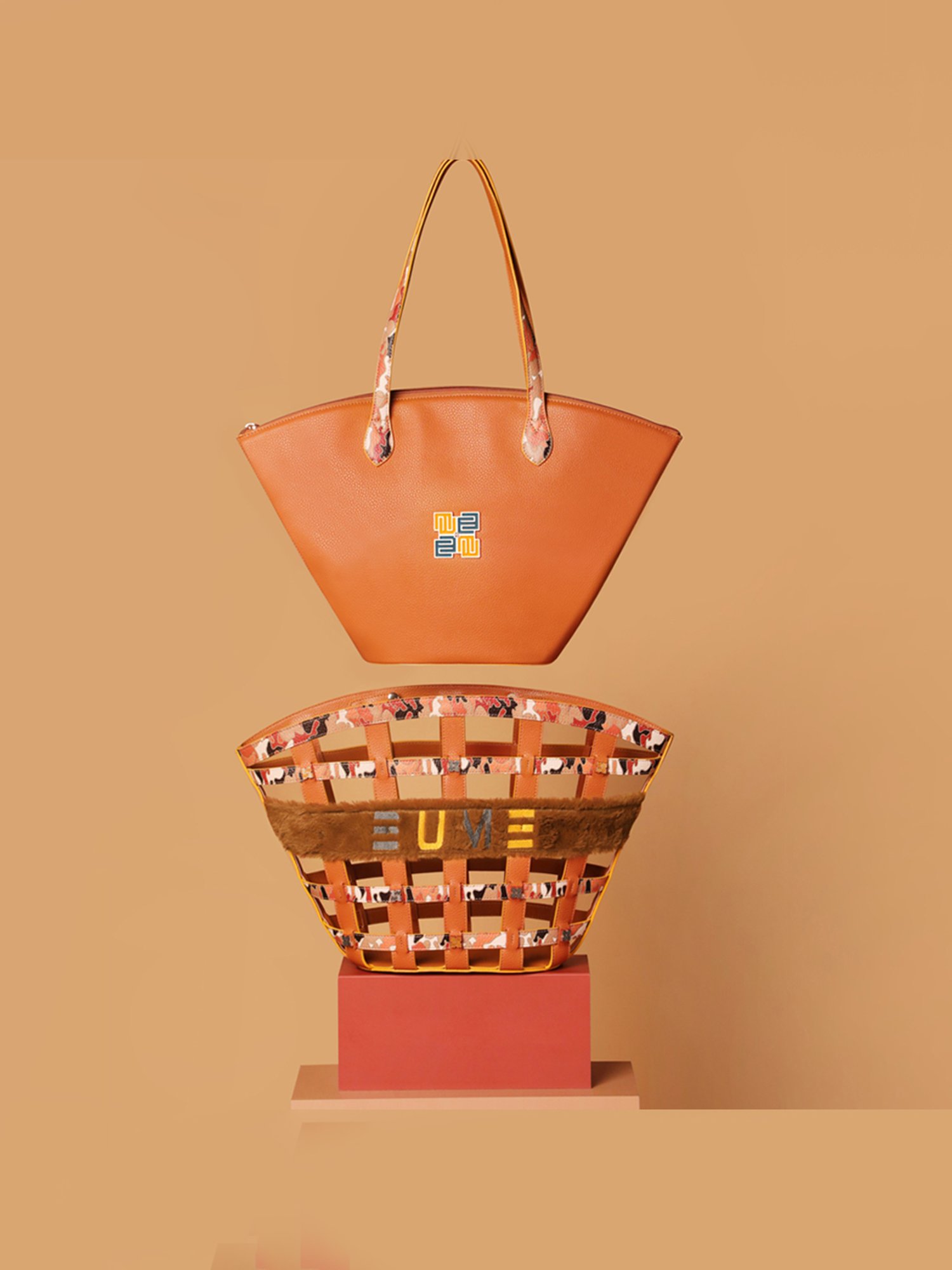 Eume Praline Mustard Camo Vegan Leather Tote Bag