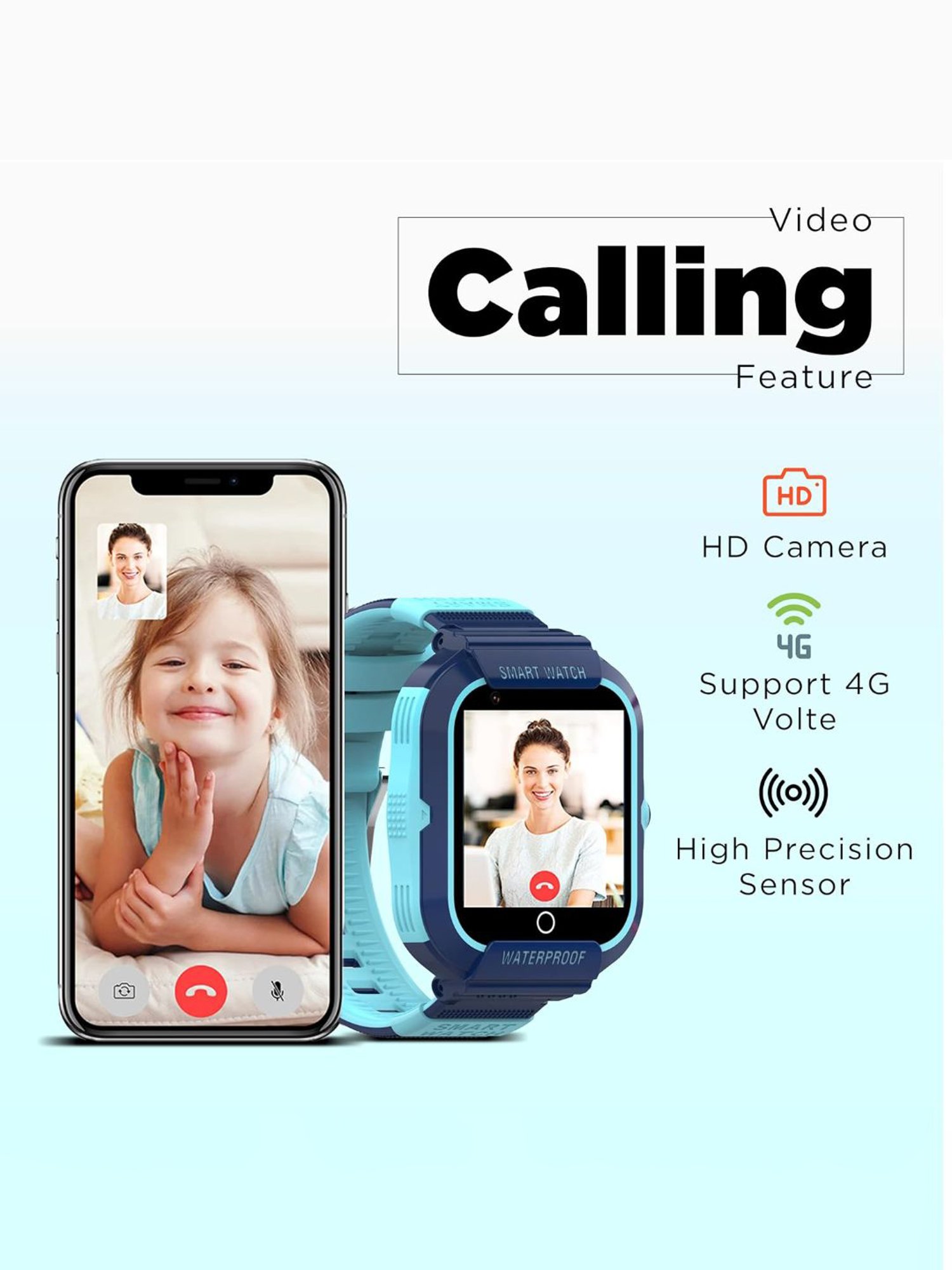 Turet Smartwatch for Kids with HD Display, Camera, SOS Button, Phone & Video Calling (Dark Blue)