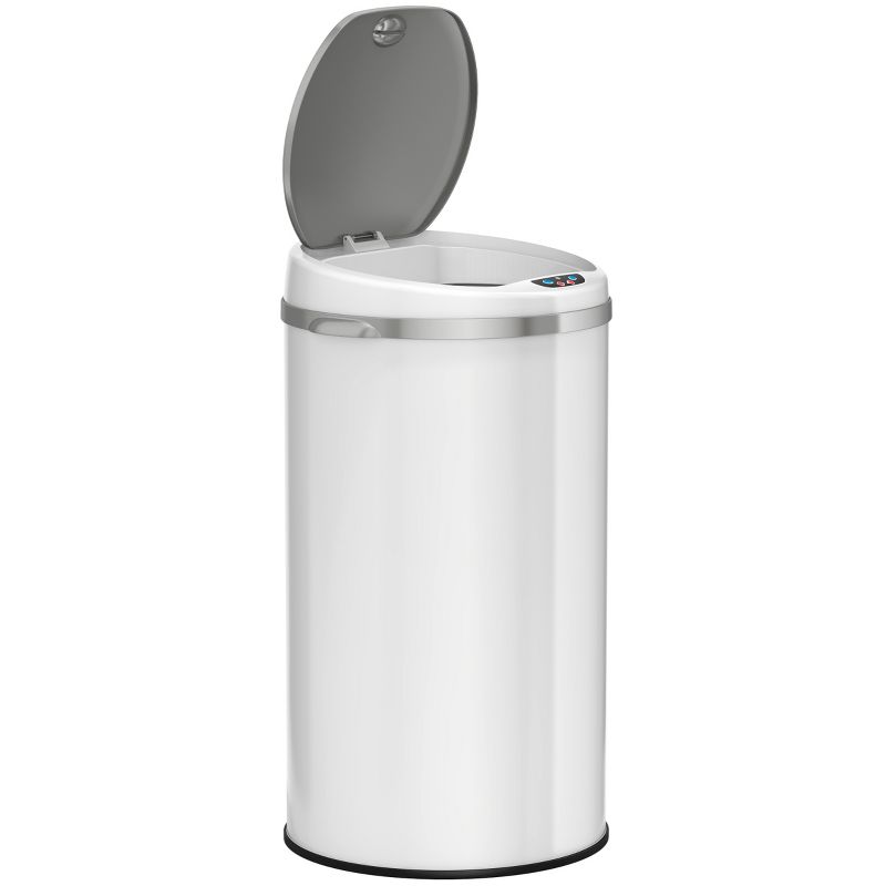 iTouchless Sensor Kitchen Trash Can with AbsorbX Odor Filter Round 8 Gallon White Stainless Steel