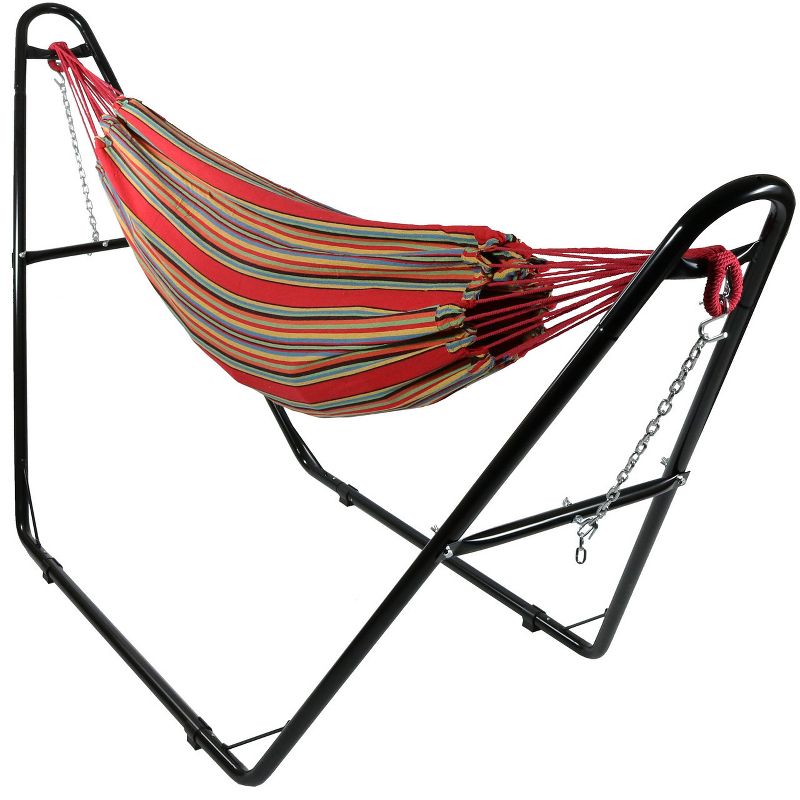 Sunnydaze Large Two-Person Double Brazilian Hammock with Universal Stand - 450 lb Weight Capacity - Sunset