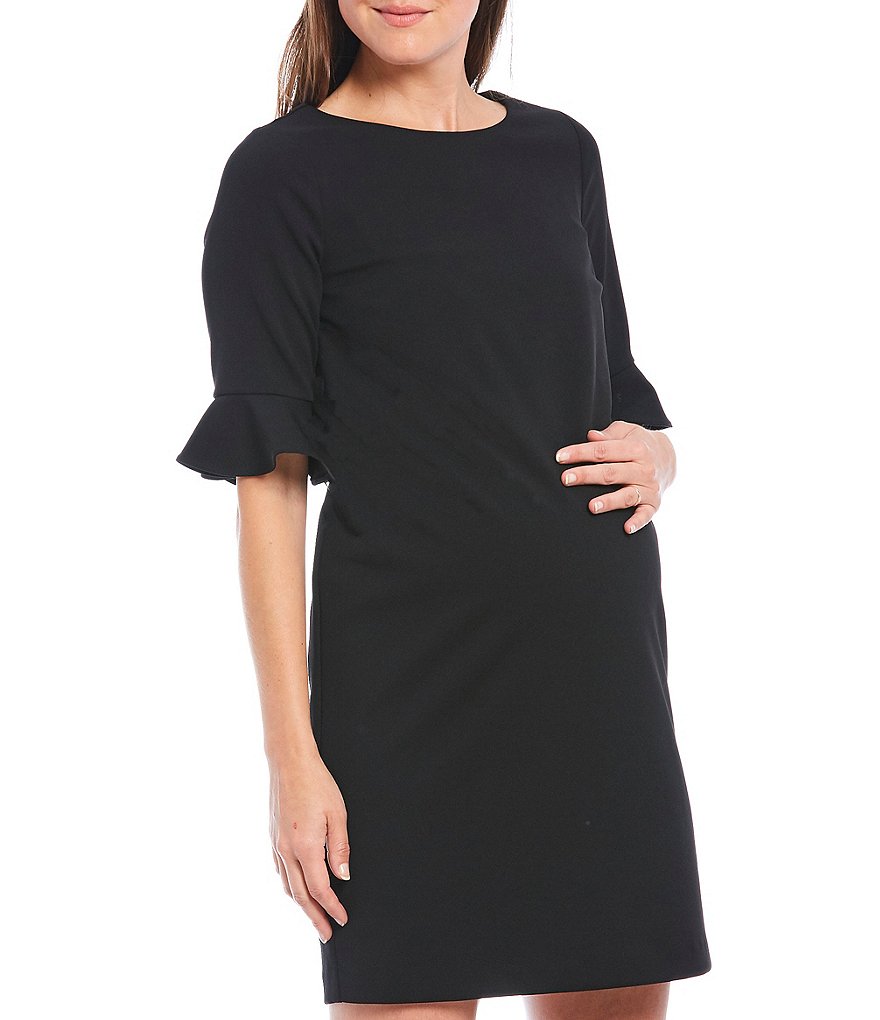 Alex Marie Kacey Ruffle Elbow Short Sleeve Round Neck Maternity Dress