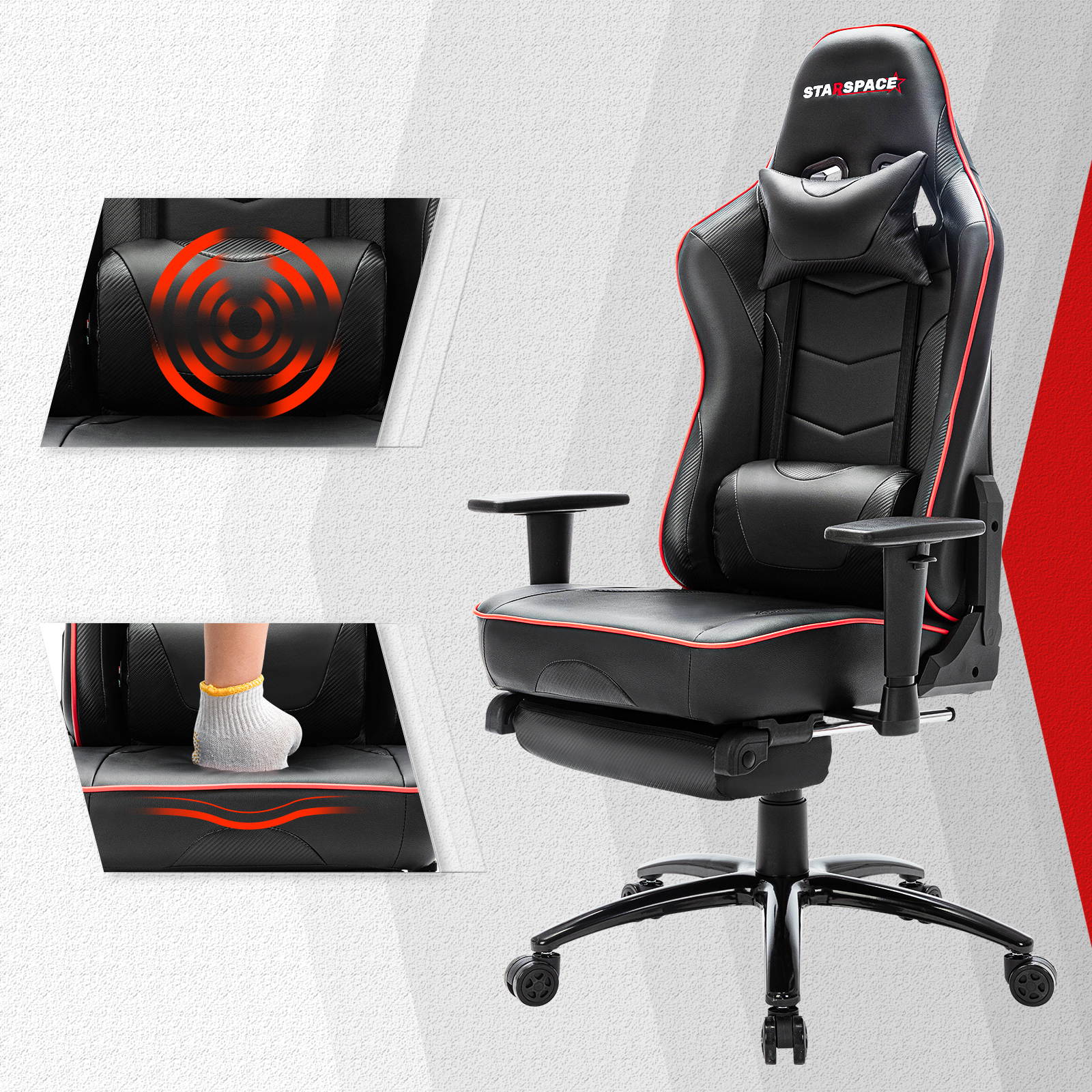 STARSPACE Adjustable Lumbar Support Footrest Gaming Chair with Racing Ergonomic Desk Chair
