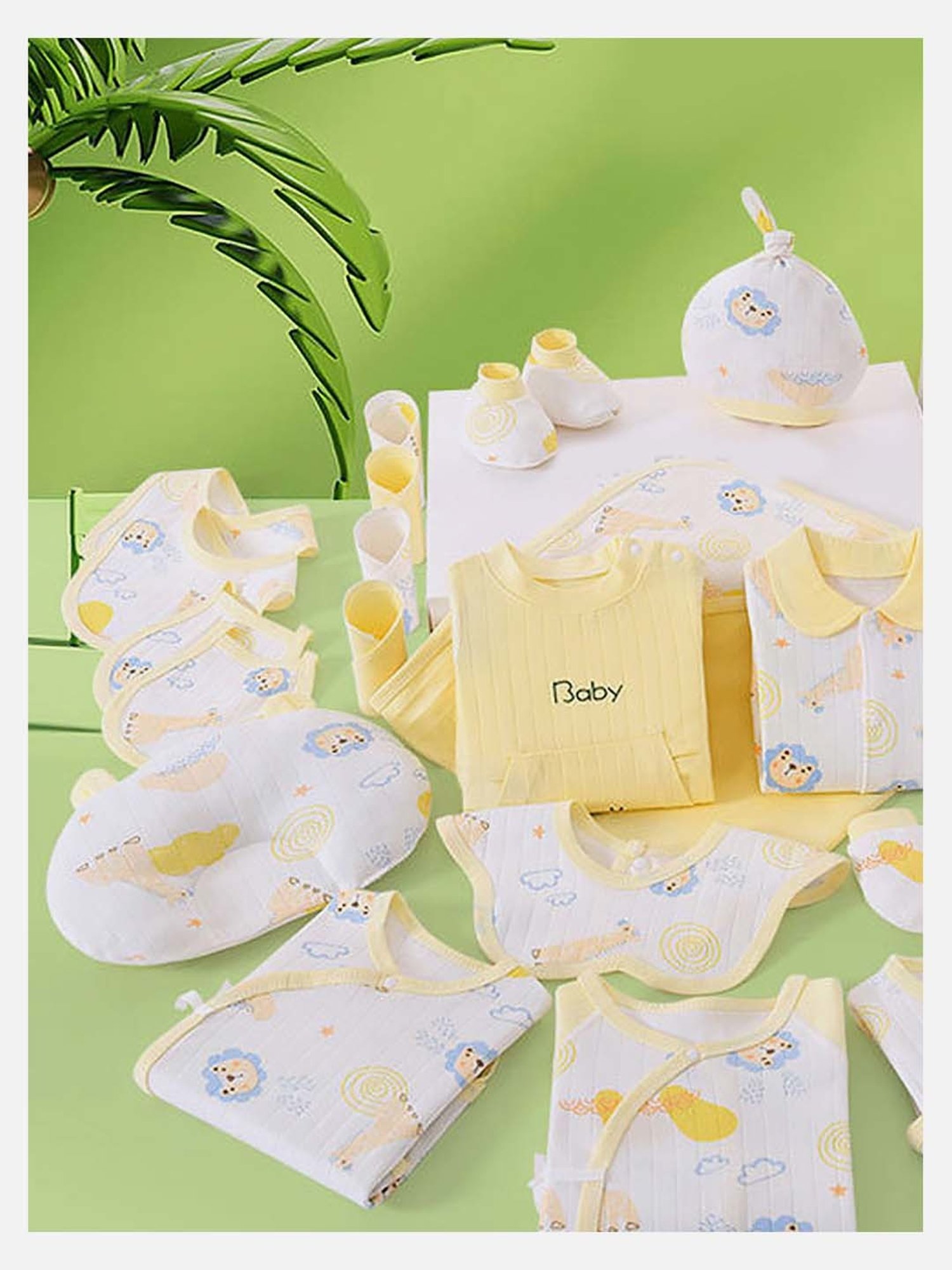 Little Surprise Box Kids Yellow & White Cotton Printed Full Sleeves Romper Set