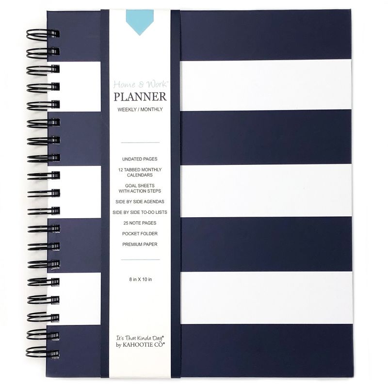 Undated Planner 8" X 10" Navy Stripes - Kahootie Co