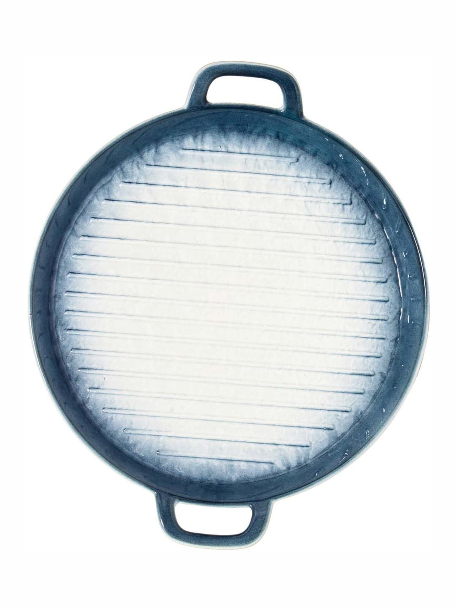 White Gold White & Blue Porcelain Round Serving Platter With Handle