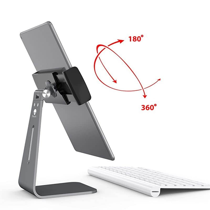 Tablet Holder Stand Compatible 2020 iPad Pro, 360&deg; Rotatable Aluminum Alloy Desktop Holder Tablet Stand Compatible Samsung Galaxy Tab ProS iPad Pro10.5 9.7" 12.9'' iPad Air Surface Pro4 Gray