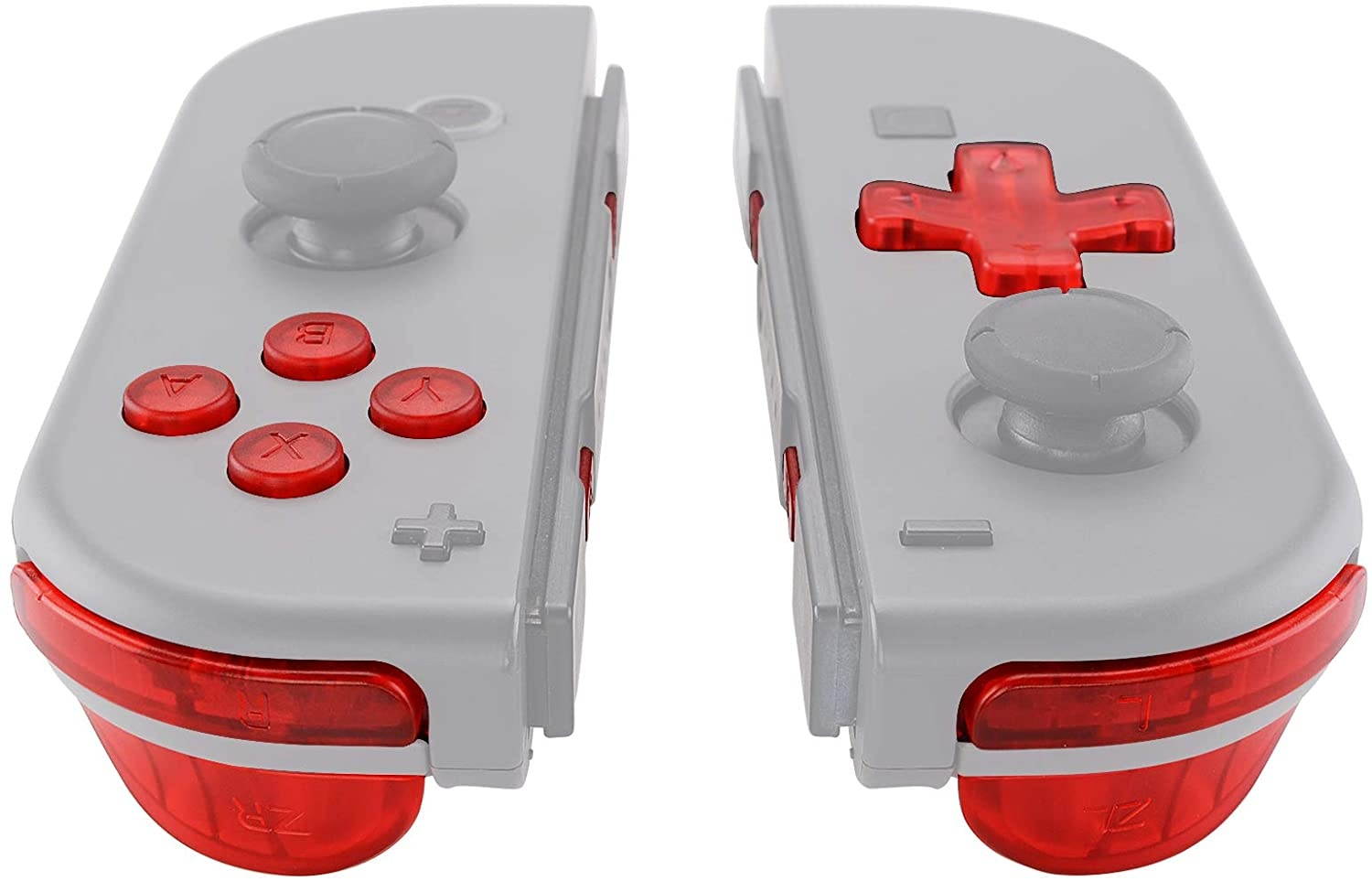 Transparent Clear Red D-pad ABXY Keys SR SL L R ZR ZL Trigger Buttons Springs, Replacement Full Set Buttons Fix Kits for Nintendo Switch Joycon (D-pad ONLY Fits for eXtremeRate Joycon D-pad Shell)