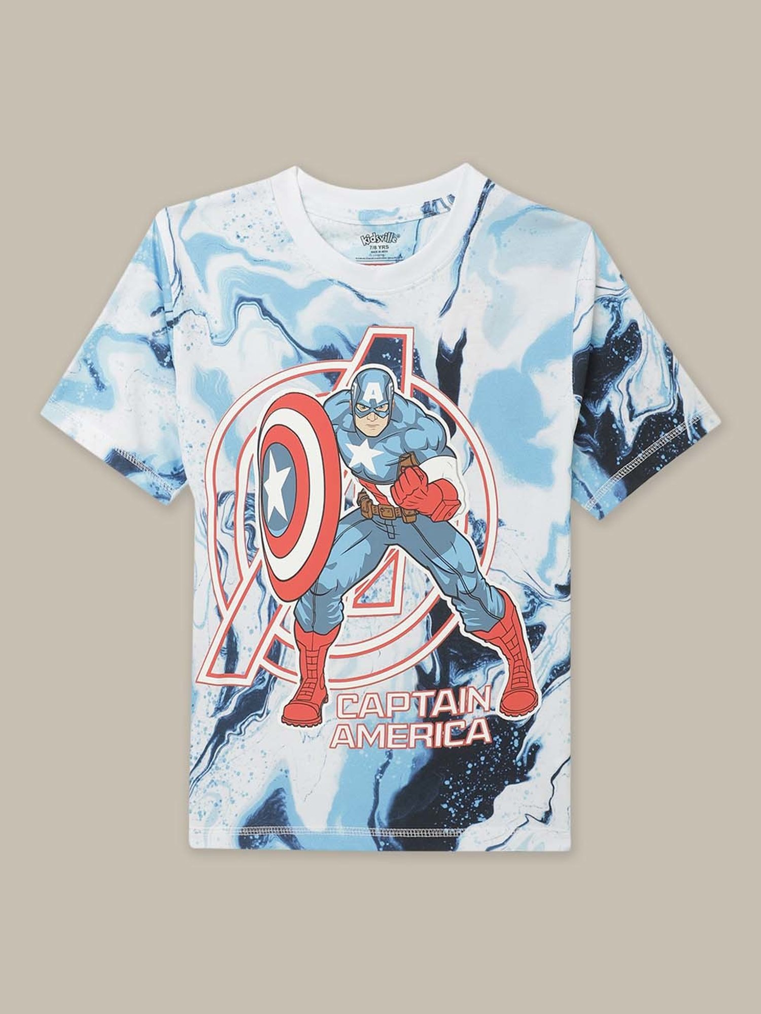 Kidsville Blue & Red Cotton Printed Captain America T-Shirt