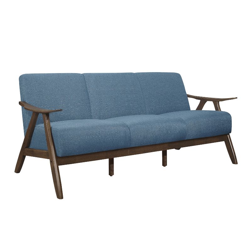 Lexicon 1138BU-3 Damala Collection Retro Inspired 3 Seat Living Room Sofa Couch, Polyester Fabric, Walnut Frame, Blue