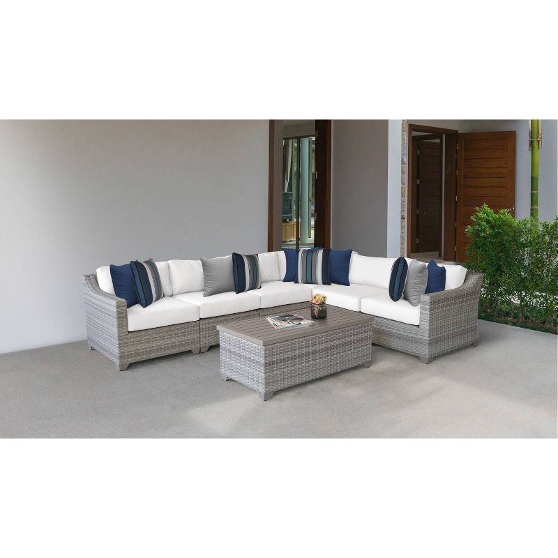 Nolin 7pc Sectional Weathered Brown Frame Sunbrella Spectrum Denim Fabric - La-Z-Boy
