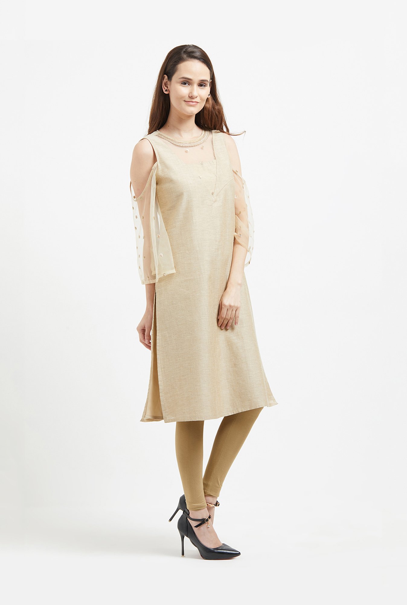 Fusion Beats Beige Full Sleeves Kurta