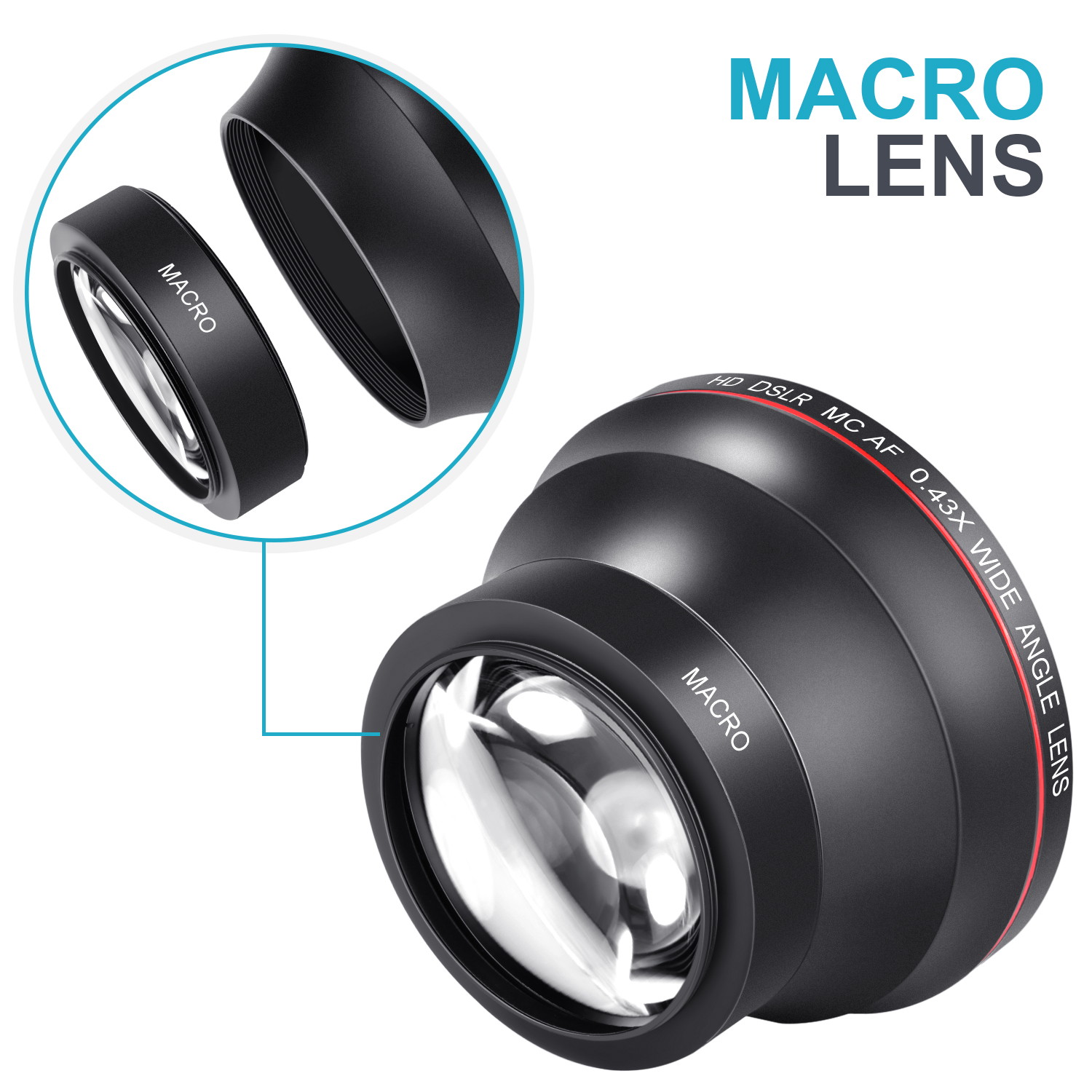 Neewer 52MM 0.43X HD Wide Angle Lens with Macro Close-Up Portion Lens No Distortion Digital High Definition for Nikon D7100 D7000 D5200 D5100 D5000 D3300 D3200 D3000 D90 D80 DSLR Cameras