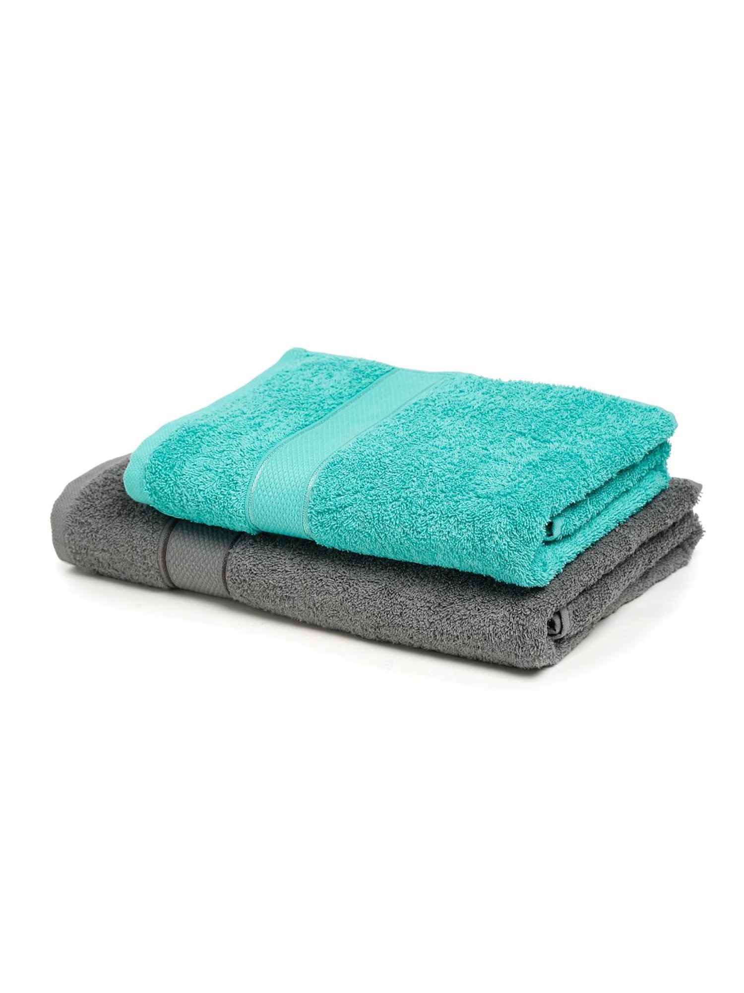 Creeva Grey & Sea Green 525 GSM Cotton Bath Towel Set of 2
