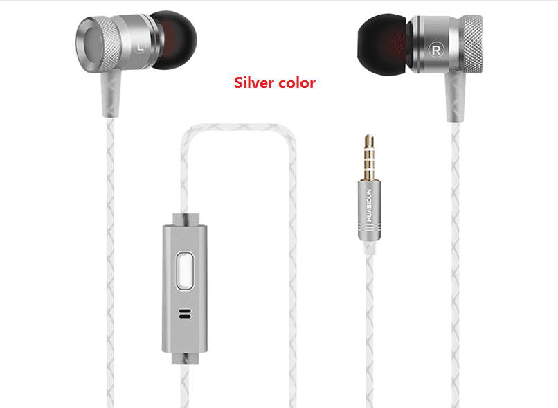High level metal earphone with microphone HI-FI stereo sound bass sound high quality 3.5mm plug silver color