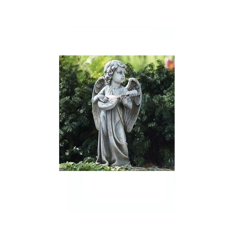 Roman 19" Angel Playing a Lute Guitar Religious Outdoor Patio Garden Statue - Green/Gray